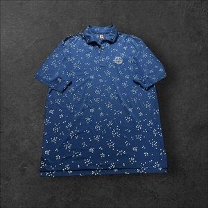 footjoy golf shirt men’s XL blue white short sleeve geometric birds embroidered